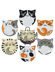 Kits de Posavasos de Pintura de Diamante Vcekract 6 Pcs Gato