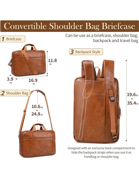 Bolsa Mensajera de Cuero Sintético para Laptop 17.3" Marrón