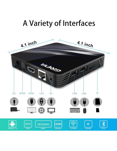 GREVA Android TV Box 11.0 4K 2GB RAM 16GB ROM WiFi Dual