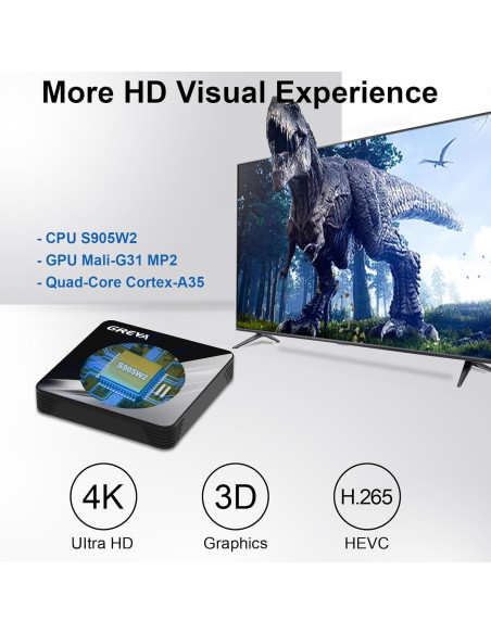 GREVA Android TV Box 11.0 4K 2GB RAM 16GB ROM WiFi Dual