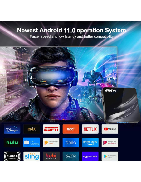 GREVA Android TV Box 11.0 4K 2GB RAM 16GB ROM WiFi Dual