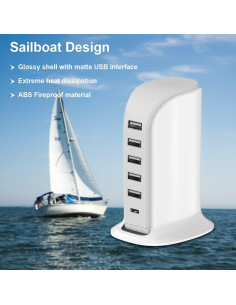 Estación de Carga 40W Upoy 5 Puertos USB Torre Compacta 2