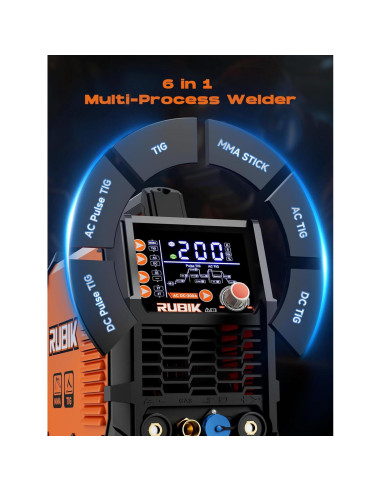 Soldador TIG RUBIK ACDC 200A 6 en 1 Pantalla LCD