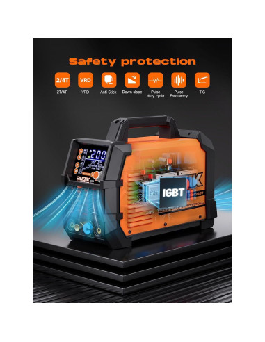 Soldador TIG RUBIK ACDC 200A 6 en 1 Pantalla LCD