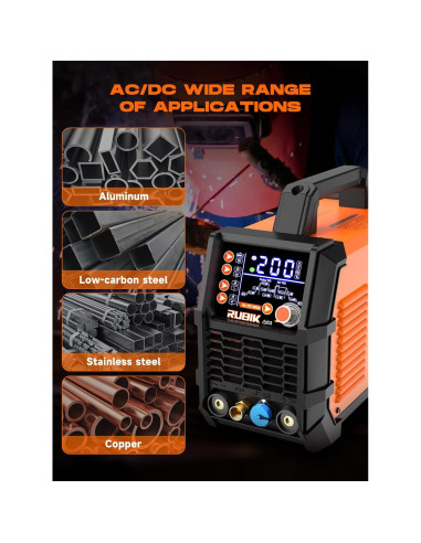 Soldador TIG RUBIK ACDC 200A 6 en 1 Pantalla LCD