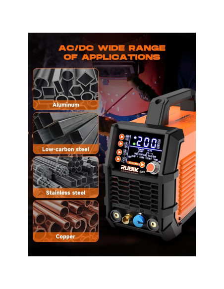 Soldador TIG RUBIK ACDC 200A 6 en 1 Pantalla LCD