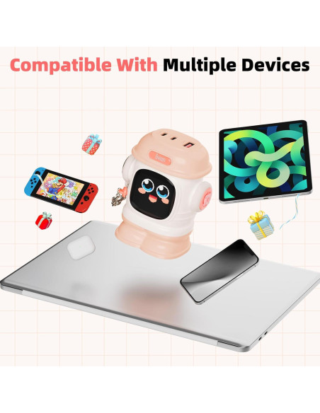 Cargador Divoom Dipow 65W USB-C Rápido 3 Puertos Rosa