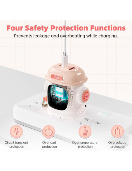 Cargador Divoom Dipow 65W USB-C Rápido 3 Puertos Rosa