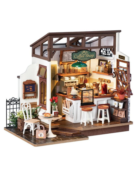 Kit Casa Miniatura RoWood NO.17 Café DIY con LED