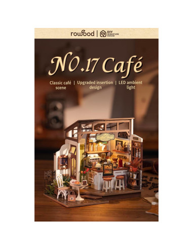 Kit Casa Miniatura RoWood NO.17 Café DIY con LED