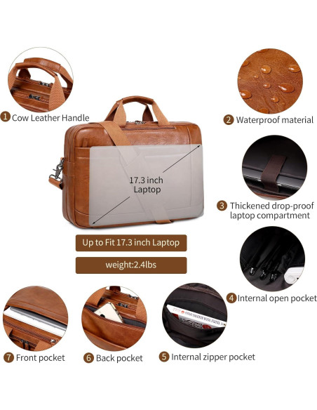 Bolsa Mensajera de Cuero Sintético para Laptop 17.3" Marrón