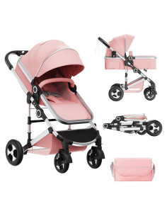 Cochecito 3 en 1 Todefull Rosa Plegable con Capota Ajustable