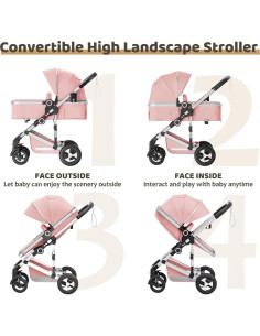 Cochecito 3 en 1 Todefull Rosa Plegable con Capota Ajustable 2