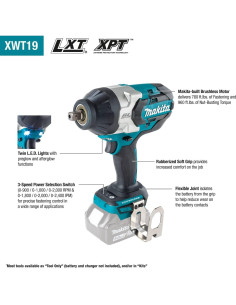 Llave de Impacto Inalámbrica Makita XWT19T 18V 3 Velocidades 2