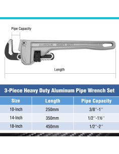Juego de Llaves de Tubo DURATECH 3 Piezas Aluminio 25.4-45.7 cm 2