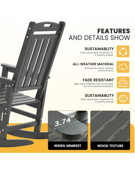 Silla Mecedora LOUNZY HDPE para Exteriores Gris