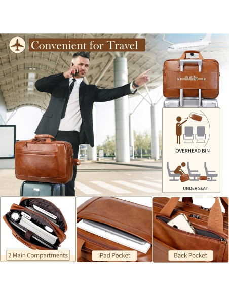 Bolsa Mensajera de Cuero Sintético para Laptop 17.3" Marrón