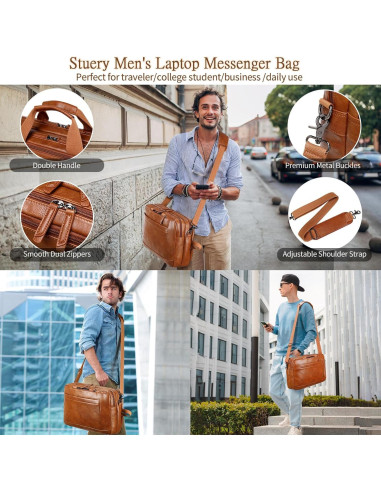 Bolsa Mensajera de Cuero Sintético para Laptop 17.3" Marrón