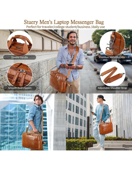 Bolsa Mensajera de Cuero Sintético para Laptop 17.3" Marrón