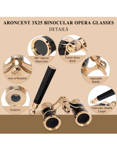 Binoculares de Ópera Aroncent 3X25 Compactos Negros 2
