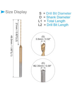 Mini Broca 0.6mm CoCud - Acero HSS Recubierta Titanio, 4 Piezas 2