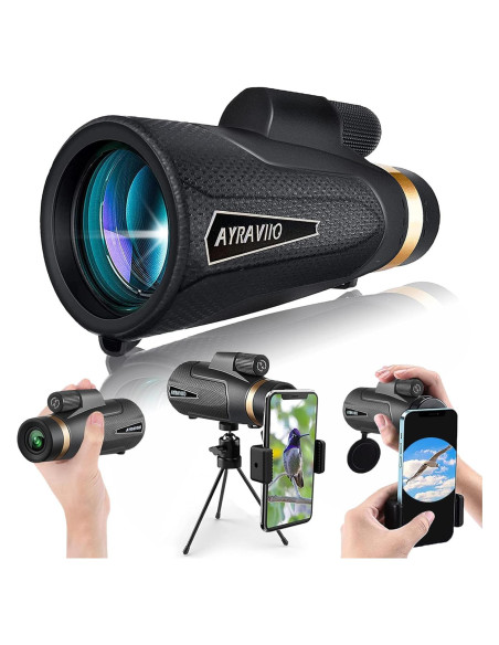 Telescopio Monocular AYRAVIIO 12x60 con Soporte y Trípode