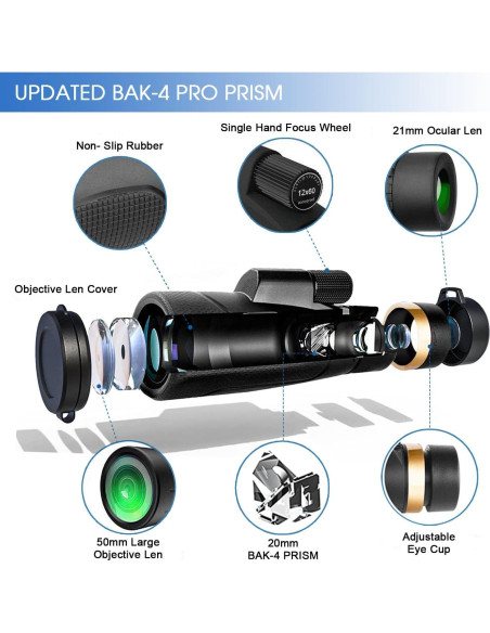 Telescopio Monocular AYRAVIIO 12x60 con Soporte y Trípode