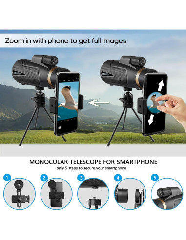 Telescopio Monocular AYRAVIIO 12x60 con Soporte y Trípode