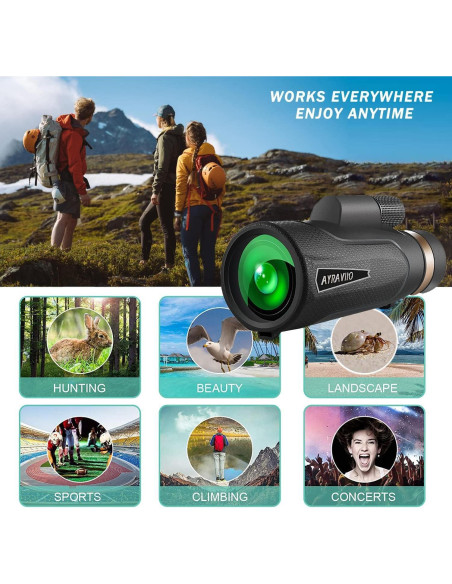 Telescopio Monocular AYRAVIIO 12x60 con Soporte y Trípode