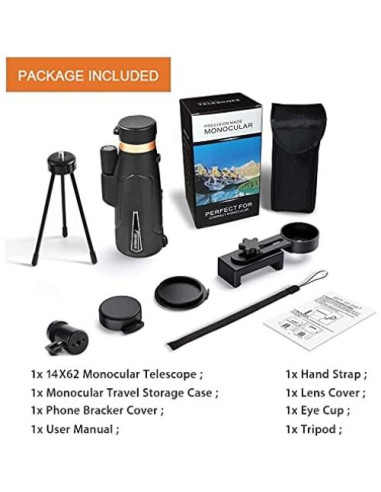 Telescopio Monocular AYRAVIIO 12x60 con Soporte y Trípode