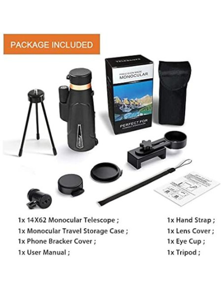 Telescopio Monocular AYRAVIIO 12x60 con Soporte y Trípode