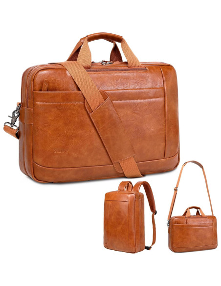 Bolsa Mensajera de Cuero Sintético para Laptop 17.3" Marrón