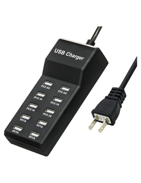 Cargador USB 50W Dongguan 10 Puertos Inteligentes Negro