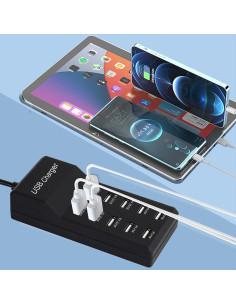 Cargador USB 50W Dongguan 10 Puertos Inteligentes Negro 2