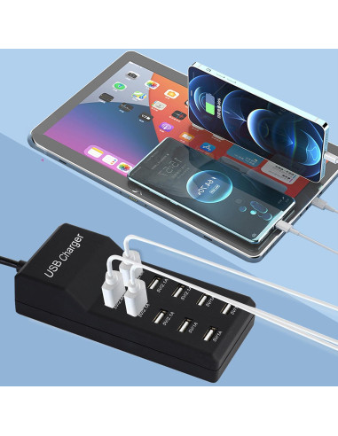 Cargador USB 50W Dongguan 10 Puertos Inteligentes Negro