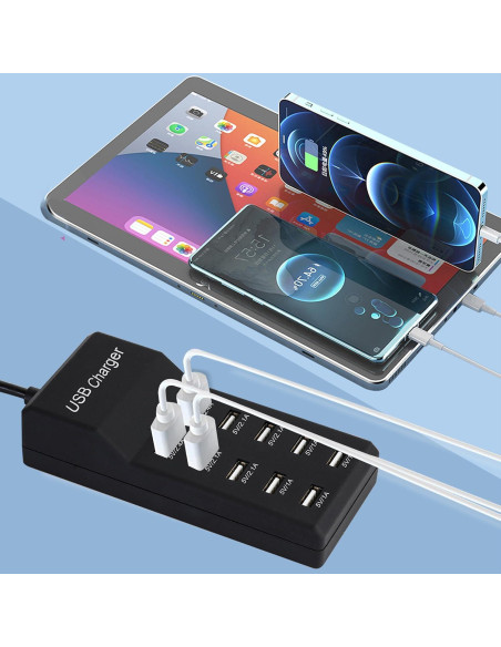 Cargador USB 50W Dongguan 10 Puertos Inteligentes Negro