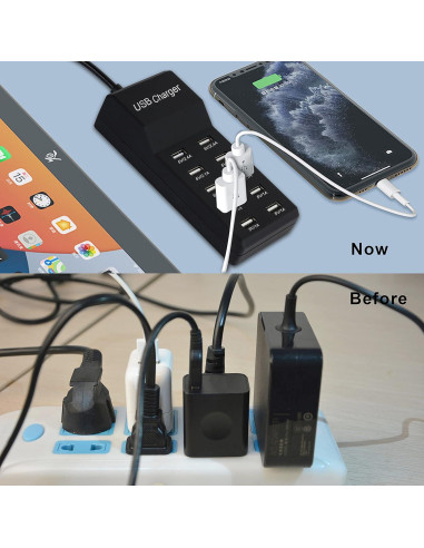 Cargador USB 50W Dongguan 10 Puertos Inteligentes Negro