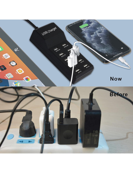 Cargador USB 50W Dongguan 10 Puertos Inteligentes Negro