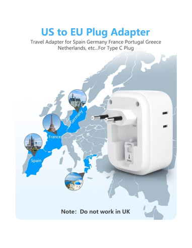 Adaptador de Enchufe de Viaje LENCENT Tipo C 8 en 1