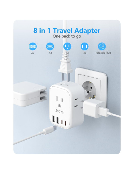 Adaptador de Enchufe de Viaje LENCENT Tipo C 8 en 1