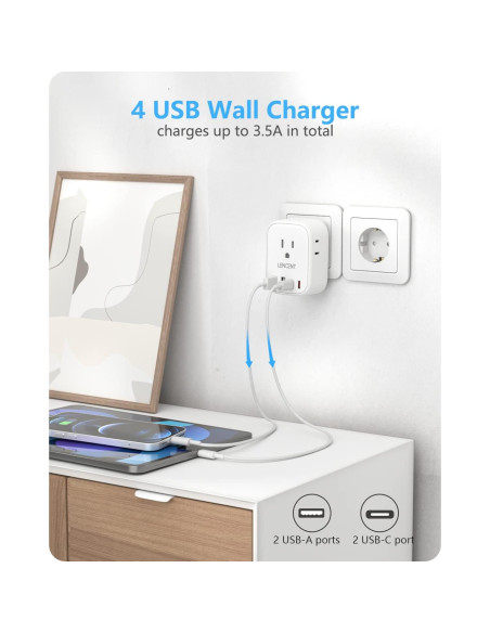 Adaptador de Enchufe de Viaje LENCENT Tipo C 8 en 1