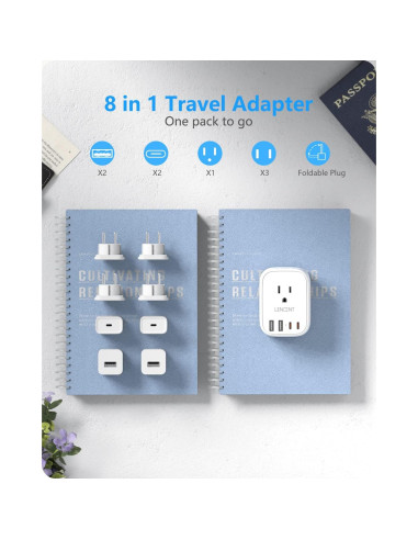 Adaptador de Enchufe de Viaje LENCENT Tipo C 8 en 1