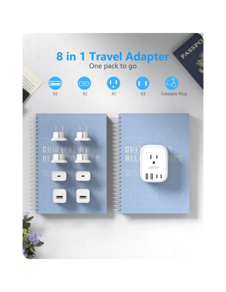 Adaptador de Enchufe de Viaje LENCENT Tipo C 8 en 1