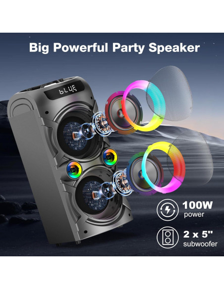 Altavoz Bluetooth A93 100W Portátil con Subwoofer y LED