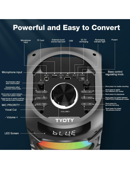 Altavoz Bluetooth A93 100W Portátil con Subwoofer y LED