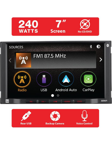 Estéreo Doble DIN Dual Electronics 7" con Carplay y Cámara