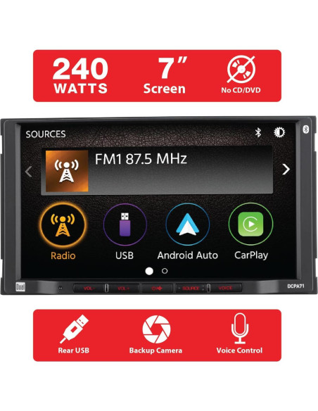 Estéreo Doble DIN Dual Electronics 7" con Carplay y Cámara
