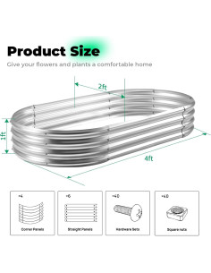 Cama de Jardín Elevada AHEONLAR Ovalada 121,92x60,96cm Plata 2