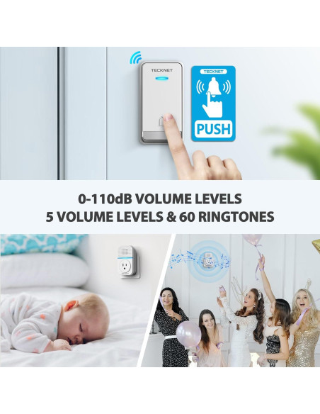 Timbre Inalámbrico TECKNET TK-WD003 400m Autoalimentado