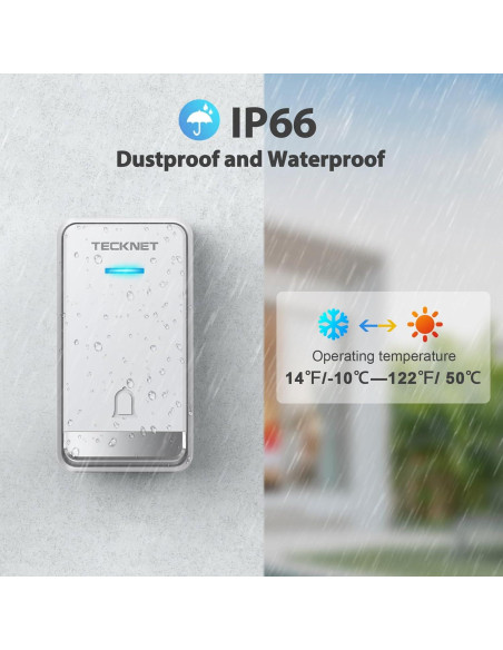 Timbre Inalámbrico TECKNET TK-WD003 400m Autoalimentado